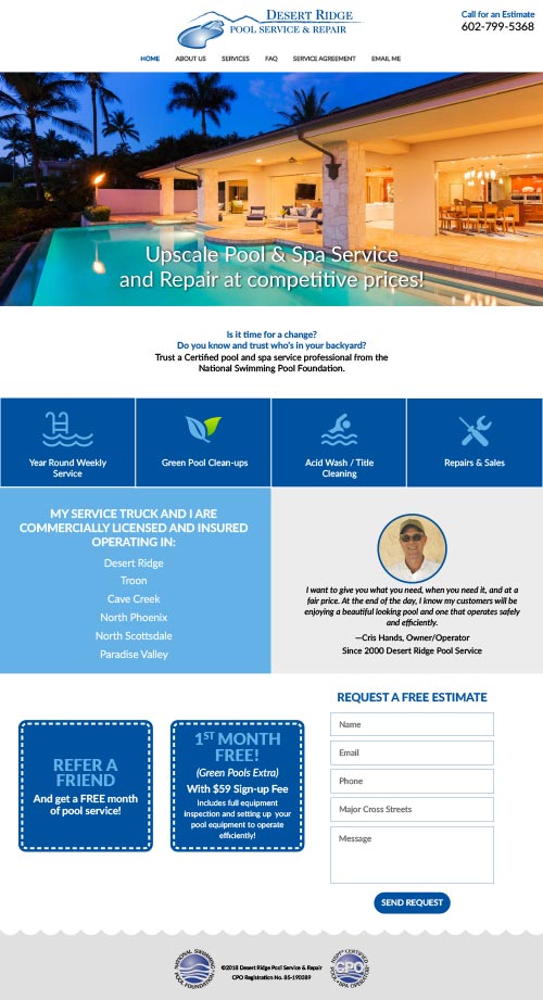 Phoenix Website Design Desert Ridge Pool Service