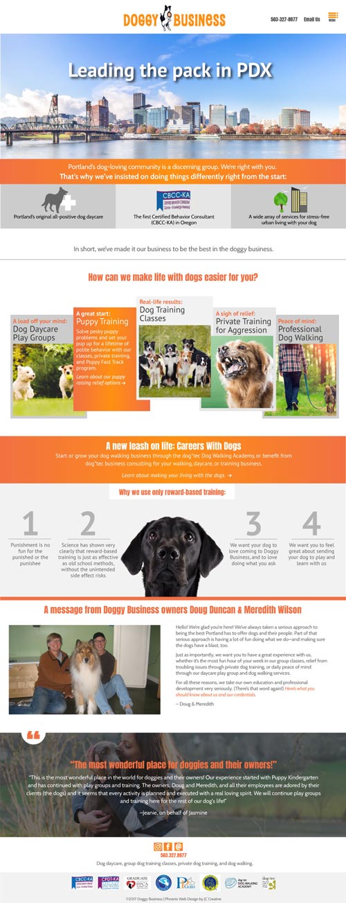 Dog daycare and training website design