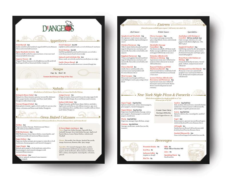 Pizzeria restaurant menu design sample