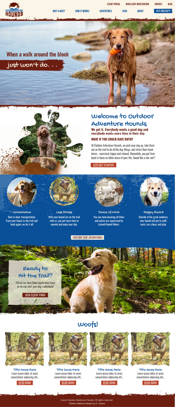 Outdoor dog training website design sample